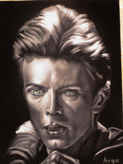 David Bowie Portrait,  Original Oil Painting on Black Velvet by Alfredo Rodriguez "ARGO" - #A166