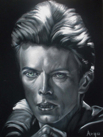 David Bowie Portrait, Original Oil Painting on Black Velvet by Alfredo Rodriguez "ARGO" - #A166