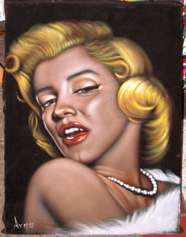 Marilyn Monroe Portrait, Original Oil Painting on Black Velvet by Alfredo Rodriguez "ARGO" - #A35