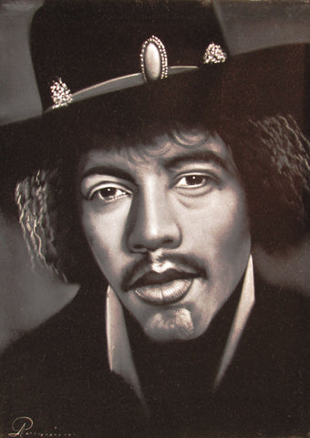 Jimi Hendrix Portrait,  Original Oil Painting on Black Velvet by Arturo Ramirez "ARGO" - #R30