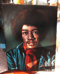 Jimi Hendrix Portrait,  Original Oil Painting on Black Velvet by Alfredo Rodriguez "ARGO" - #A48
