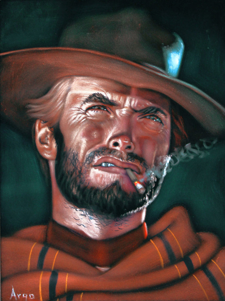 Clint Eastwood Spaghetti Western,  Original Oil Painting on Black Velvet by Alfredo Rodriguez "ARGO"  - #A4
