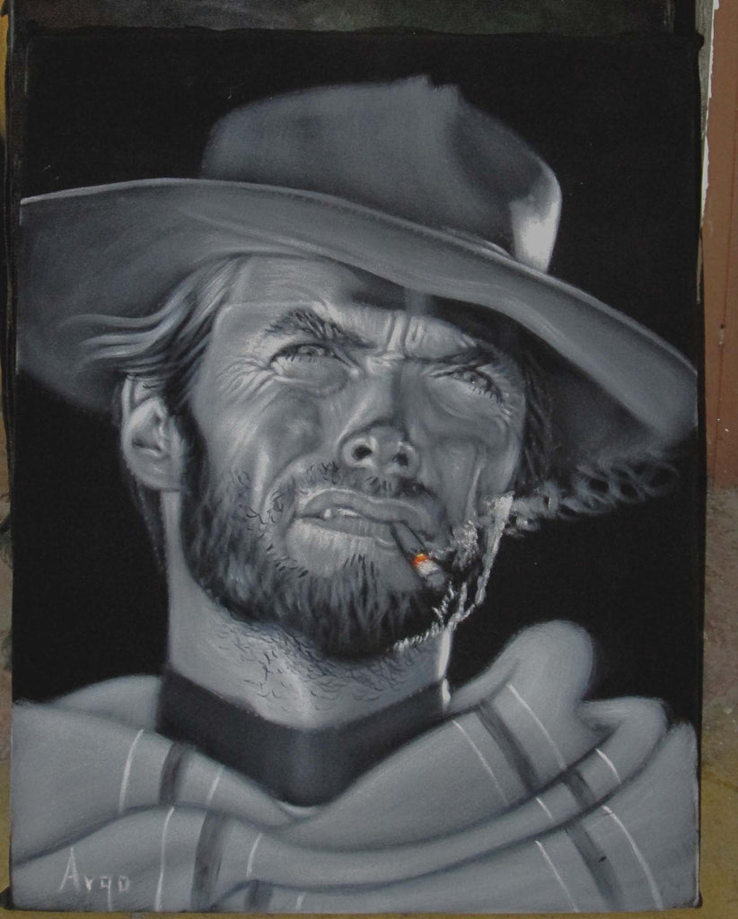 Clint Eastwood Spaghetti Western,  Original Oil Painting on Black Velvet by Alfredo Rodriguez "ARGO"  - #A55