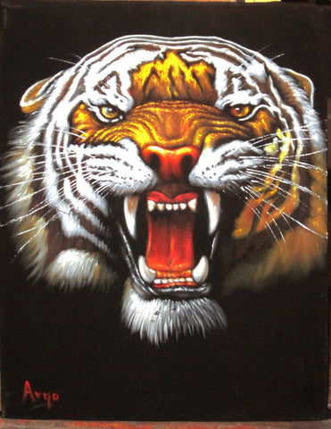Tiger Head, Orange Bengal Tiger, Original Oil Painting on Black Velvet by Alfredo Rodriguez "ARGO"  - #A57