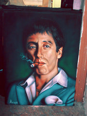 Tony Montana Portrait , Al Pacino, Scarface Original Oil Painting on Black Velvet by Alfredo Rodriguez "ARGO" - #A59