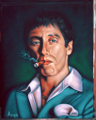 Tony Montana Portrait , Al Pacino, Scarface Original Oil Painting on Black Velvet by Alfredo Rodriguez "ARGO" - #A59