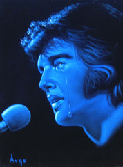 Elvis Presley Portrait , Blue version, Original Oil Painting on Black Velvet by Alfredo Rodriguez "ARGO" - #A61