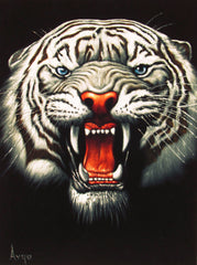 Tiger Head, White Tiger,  Original Oil Painting on Black Velvet by Alfredo Rodriguez "ARGO"  - #A66