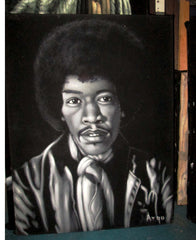 Jimi Hendrix Portrait,  Original Oil Painting on Black Velvet by Alfredo Rodriguez "ARGO" - #A69