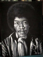 Jimi Hendrix Portrait,  Original Oil Painting on Black Velvet by Alfredo Rodriguez "ARGO" - #A69