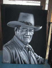 John Wayne Portrait,  Original Oil Painting on Black Velvet by Alfredo Rodriguez "ARGO" - #A70