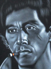 Tony Montana Portrait , Al Pacino, Scarface Original Oil Painting on Black Velvet by Alfredo Rodriguez "ARGO" - #A71