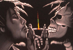 Bob Marley Portrait, skull, Original Oil Painting on Black Velvet by Alfredo Rodriguez "ARGO" - #A74