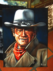 John Wayne Portrait,  Original Oil Painting on Black Velvet by Alfredo Rodriguez "ARGO" - #A76
