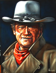 John Wayne Portrait,  Original Oil Painting on Black Velvet by Alfredo Rodriguez "ARGO" - #A76
