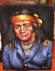 Indian Brave,  Original Oil Painting on Black Velvet by Alfredo Rodriguez "ARGO" - #A78