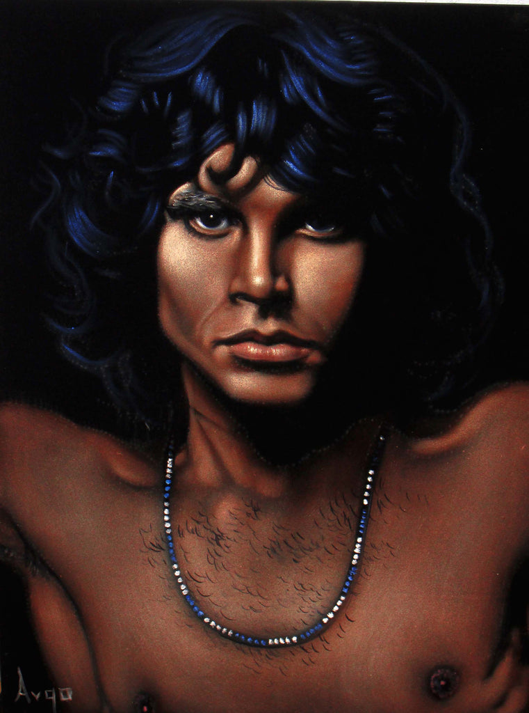 Jim Morrison Portrait,  Original Oil Painting on Black Velvet by Alfredo Rodriguez "ARGO" - #A85
