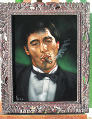 Tony Montana Portrait , Al Pacino, Scarface Original Oil Painting on Black Velvet by Alfredo Rodriguez "ARGO" - #A88