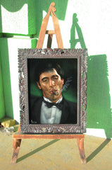 Tony Montana Portrait , Al Pacino, Scarface Original Oil Painting on Black Velvet by Alfredo Rodriguez "ARGO" - #A88