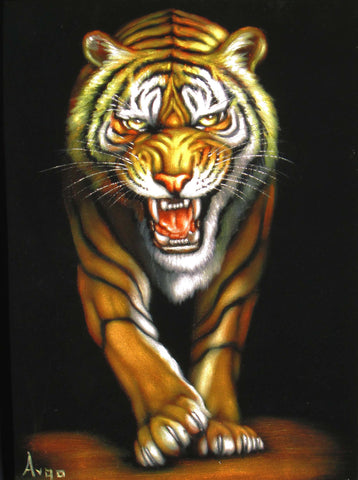 Tiger,  Orange Bengal Tiger, Original Oil Painting on Black Velvet by Alfredo Rodriguez "ARGO"  - #A90