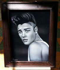Justin Bieber Portrait,  Original Oil Painting on Black Velvet by Alfredo Rodriguez "ARGO" - #A95