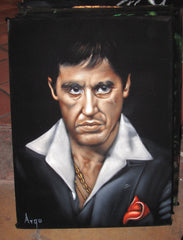 Tony Montana Portrait , Al Pacino, Scarface Original Oil Painting on Black Velvet by Alfredo Rodriguez "ARGO" - #A98