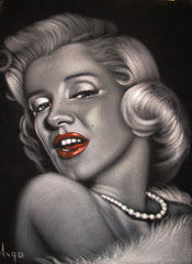Marilyn Monroe Portrait, Original Oil Painting on Black Velvet by Alfredo Rodriguez "ARGO" - #A99