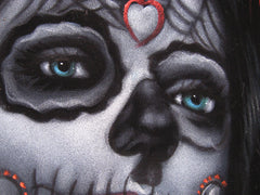Sugar Skull Girl, Calavera, Día de muertos, Day of the Dead, Original Oil Painting on Black Velvet by Enrique Felix , "Felix" - #F40