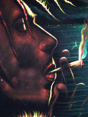Bob Marley and Skull Smoking,  Original Oil Painting on Black Velvet by Enrique Felix , "Felix" - #F49