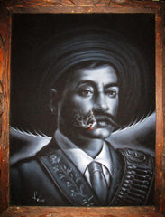Emiliano Zapata Portrait, Mexican Revolution Leader, Original Oil Painting on Black Velvet by Enrique Felix , "Felix" - #F100