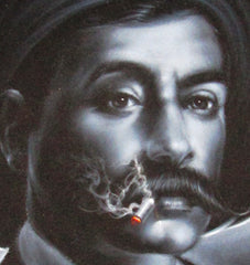 Emiliano Zapata Portrait, Mexican Revolution Leader, Original Oil Painting on Black Velvet by Enrique Felix , "Felix" - #F100