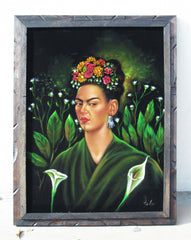 Frida Kahlo Portrait  Original Oil Painting on Black Velvet by Enrique Felix , "Felix" - #F104