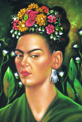 Frida Kahlo Portrait  Original Oil Painting on Black Velvet by Enrique Felix , "Felix" - #F104
