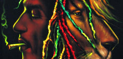 Bob Marley and Lion  Smoking,  Original Oil Painting on Black Velvet by Enrique Felix , "Felix" - #F113