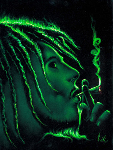 Bob Marley Smoking,  Original Oil Painting on Black Velvet by Enrique Felix , "Felix" - #F114