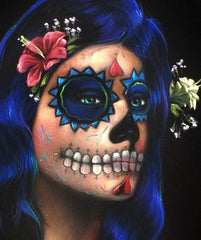 Copy of Sugar Skull Face paint girl, Day of the Dead (Día de los Muertos), Original Oil Painting on Black Velvet by Enrique Felix , "Felix" - #F118