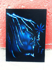 Bob Marley Smoking,  Original Oil Painting on Black Velvet by Enrique Felix , "Felix" - #F130