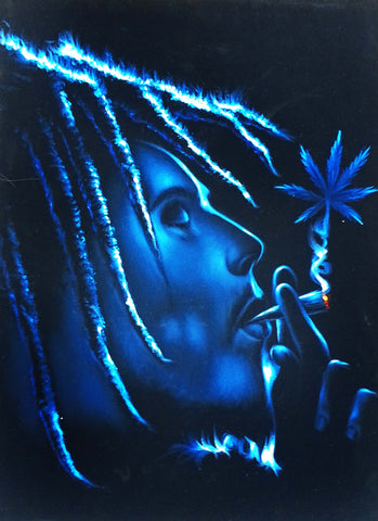 Bob Marley Smoking,  Original Oil Painting on Black Velvet by Enrique Felix , "Felix" - #F130