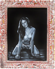 Nude, Sexy Playboy Nude in Grey-scale,  Original Oil Painting on Black Velvet by Enrique Felix , "Felix" - #F131