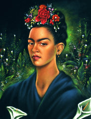Frida Kahlo Portrait  Original Oil Painting on Black Velvet by Enrique Felix , "Felix" - #F149