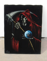 Grim Reaper, Death, Santa Muerte, Original Oil Painting on Black Velvet by Enrique Felix , "Felix" - #F151