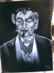 Grandpa Munster (Sam Dracula) portrait, Al Lewis, Original Oil Painting on Black Velvet by Enrique Felix , "Felix" - #F152