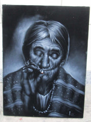 Maria Sabina Portrait, Curandeiro Shaman Witch doctor ,   Original Oil Painting on Black Velvet by Enrique Felix , "Felix" - #F153