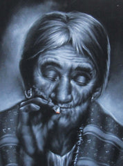 Maria Sabina Portrait, Curandeiro Shaman Witch doctor ,   Original Oil Painting on Black Velvet by Enrique Felix , "Felix" - #F153