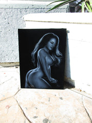 Nude, Sexy Playboy Nude in Grey-scale,  Original Oil Painting on Black Velvet by Enrique Felix , "Felix" - #F167