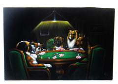 Dogs playing poker,   Original Oil Painting on Black Velvet by Enrique Felix , "Felix" - #F168