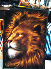 Lion, Aslan of Chronicles of Narnia,   Original Oil Painting on Black Velvet by Enrique Felix , "Felix" - #F169