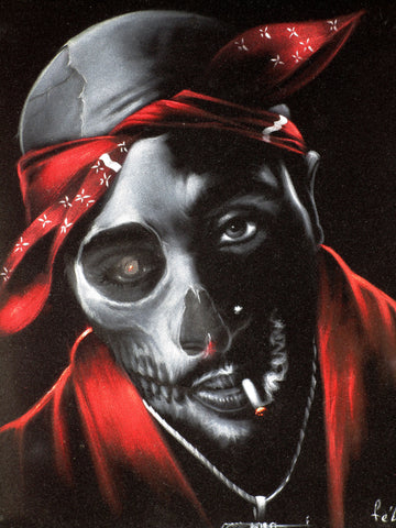 Tupac Amaru Shakur portrait, 2Pac,  Original Oil Painting on Black Velvet by Enrique Felix , "Felix" - #F180