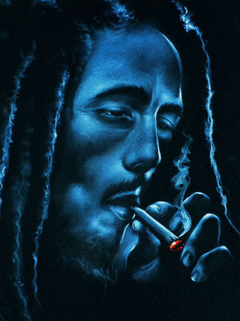 bob marley cigarette Smoking Painting by Miguel Garcia Bermejo This poster featur Bob Marley Smoking in Blue,