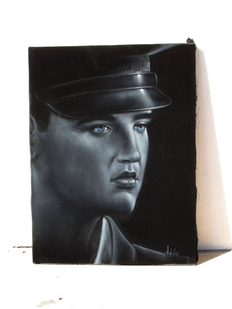 Elvis Presley, in Army,  Original Oil Painting on Black Velvet by Enrique Felix , "Felix" - #F182